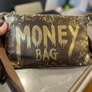 Gold and Coppered/Brown Glittered Leather  Money Bag Crossbody by Anca Barbu